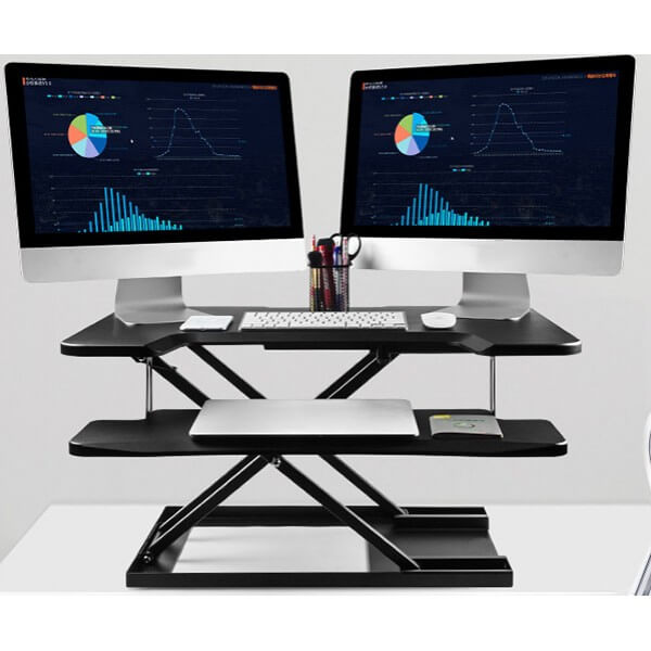 Sit-Standing Desk, Height-Adjustable Desk Attachment with Gas Spring Desk Converter for Monitor Laptop up to max. 10 kg (Black), Ergonomic Aluminum, free shipping