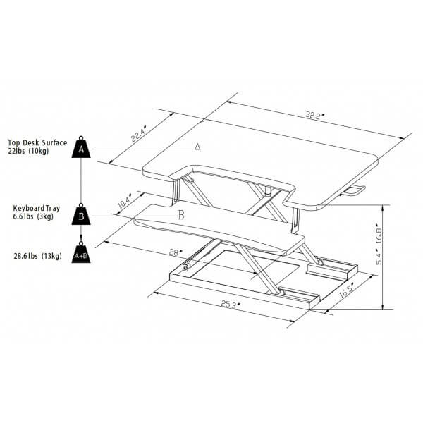 Sit-Standing Desk, Height-Adjustable Desk Attachment with Gas Spring Desk Converter for Monitor Laptop up to max. 10 kg (Black), Ergonomic Aluminum, free shipping