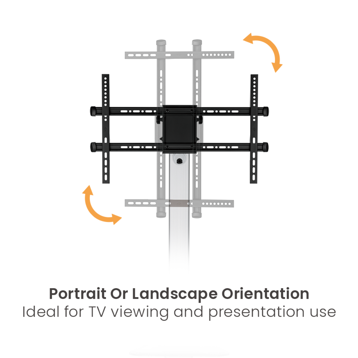 TV floor stand with wheel adjustable orientation for portrait and landscape viewing 
