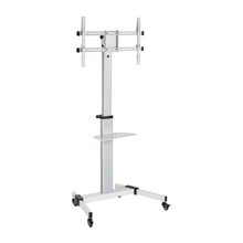 TV floor stand with wheel adjustable orientation for portrait and landscape viewing 
