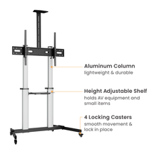 Height-adjustable shelf with aluminum column and locking casters 