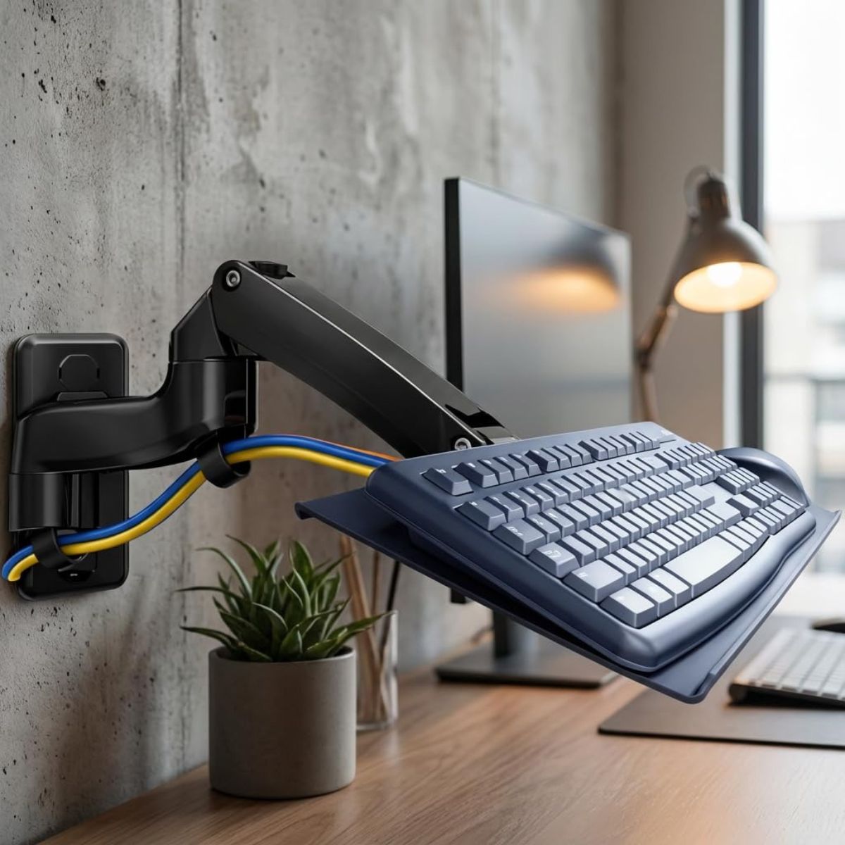 Gadget Wagon Wall-Mounted Adjustable Keyboard Tray with Gas Spring Hydraulic Lift & Mouse Pad,Heavy-Duty Metal Ergonomic, free shipping