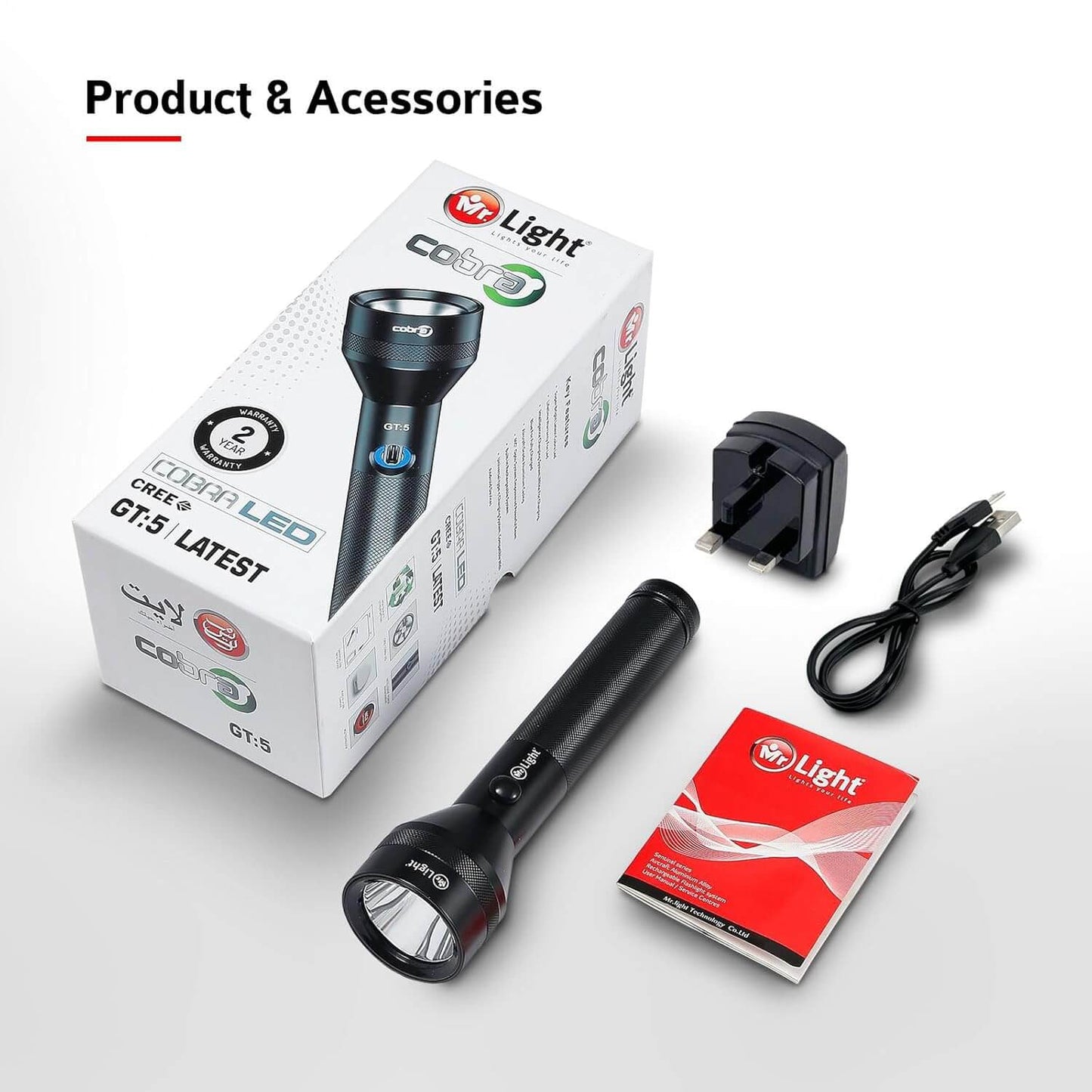 Mr. Light GT 5 Super Bright Latest Flashlight, LED Torch, USB Charging System, Powerful Beam, Powerful Battery, 4 Hours Working Time free shipping