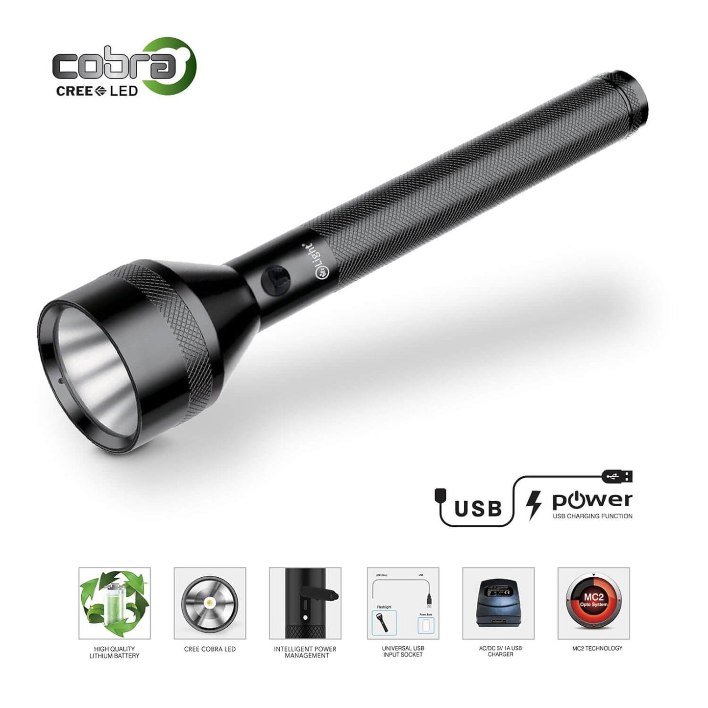 MR. LIGHT - COBRA LED FLASH LIGHT GT8, Latest Cobra LED Rechargeable Flashlight, Torch Ideal For Outdoor Activities, Hiking And Camping ,USB Charging Function,4 Hours Run Time Coverage, 3000 Meters, free shipping