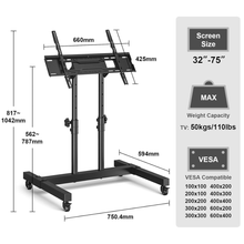 Gadget Wagon Smart Mobile TV Stand with Wheels | Fits 32–75 Inch TVs | Height Adjustable | 50kg Capacity | Office & Home Ready, free shipping