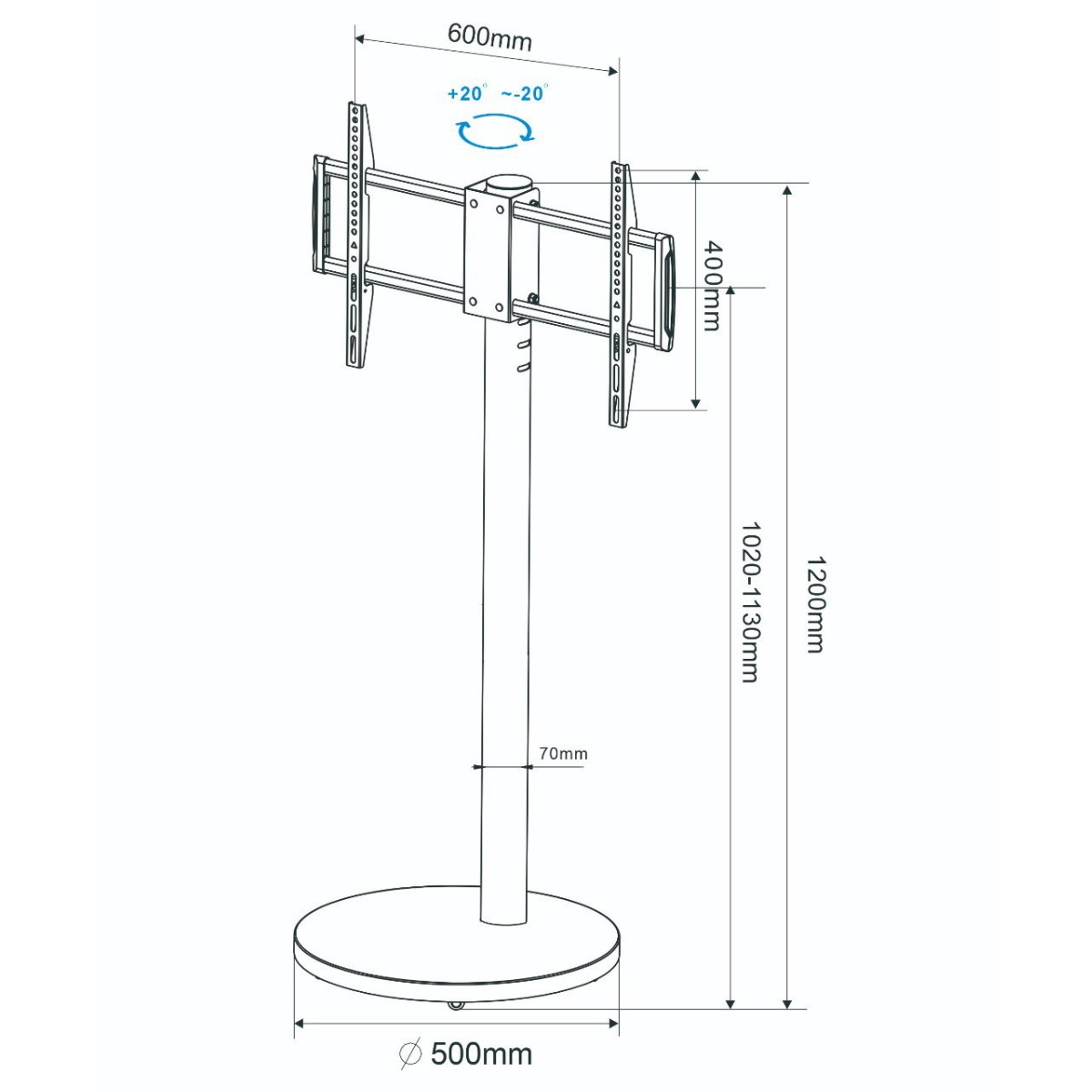 Universal TV Floor Stand Trolley for 32–75 Inch LED/LCD/Smart TVs,Height Adjustable,Heavy-Duty Metal,VESA 75×75–400×400, free shipping