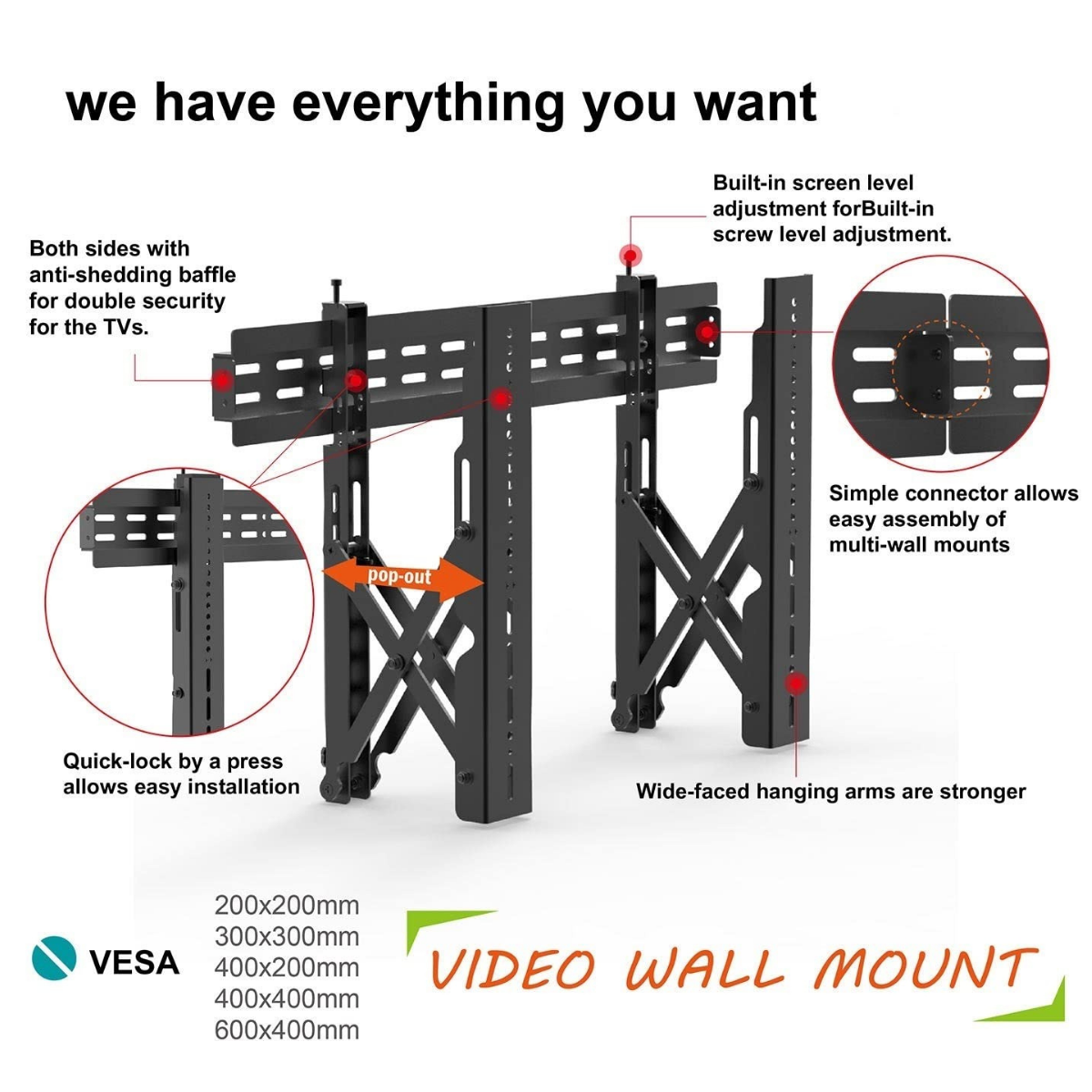 Cast Iron Pop-Out Video Wall Mount for LED TVs (30”–75”),Heavy-Duty, Anti-Theft, Precision Alignment, free shipping