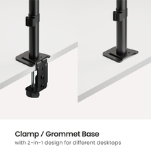 Black clamp and grommet base for desk setup 