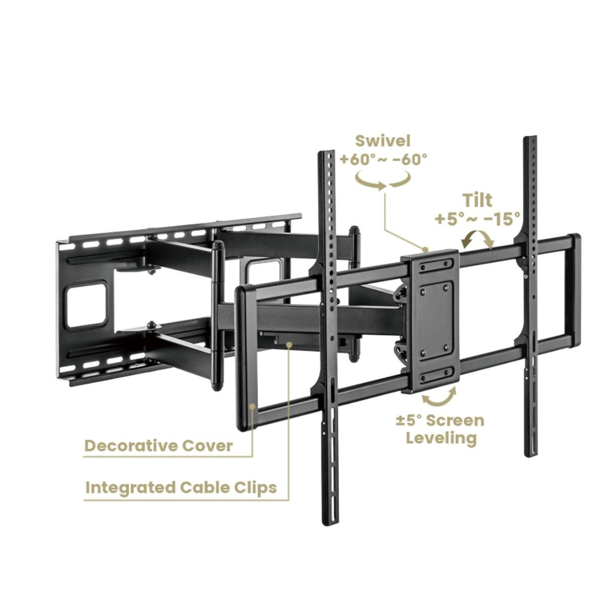 Lumi Heavy-Duty Full-Motion TV Wall Mount for 60–120 Inch TVs | 120kg Capacity | ±60° Swivel & +5°/-15° Tilt, free shipping