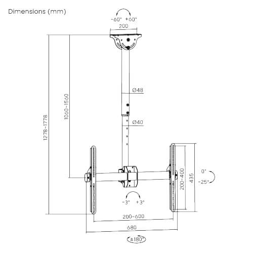 Lumi Telescopic Full-motion TV Ceiling Mount| 37"-70" LED, LCD flat panel TVs, free shipping