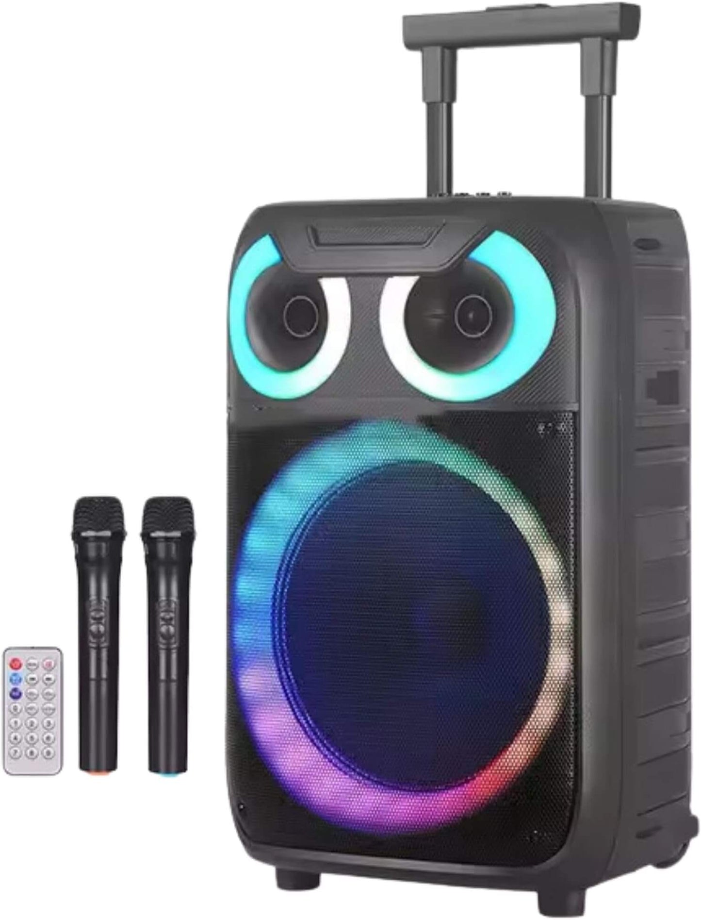 Mitsun 15" Bluetooth Trolley Speaker with Wireless mics, FM Radio, USB & Recording Option, Mic Echo Control, free shipping