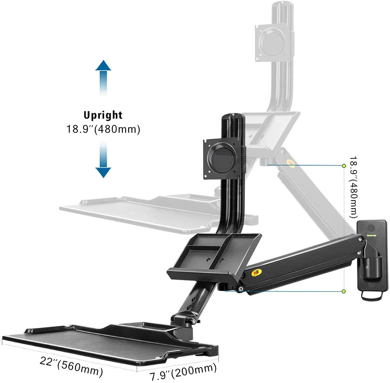 NB Sit Stand Desk Monitor Keyboard Gas Spring Wall Mount MB32