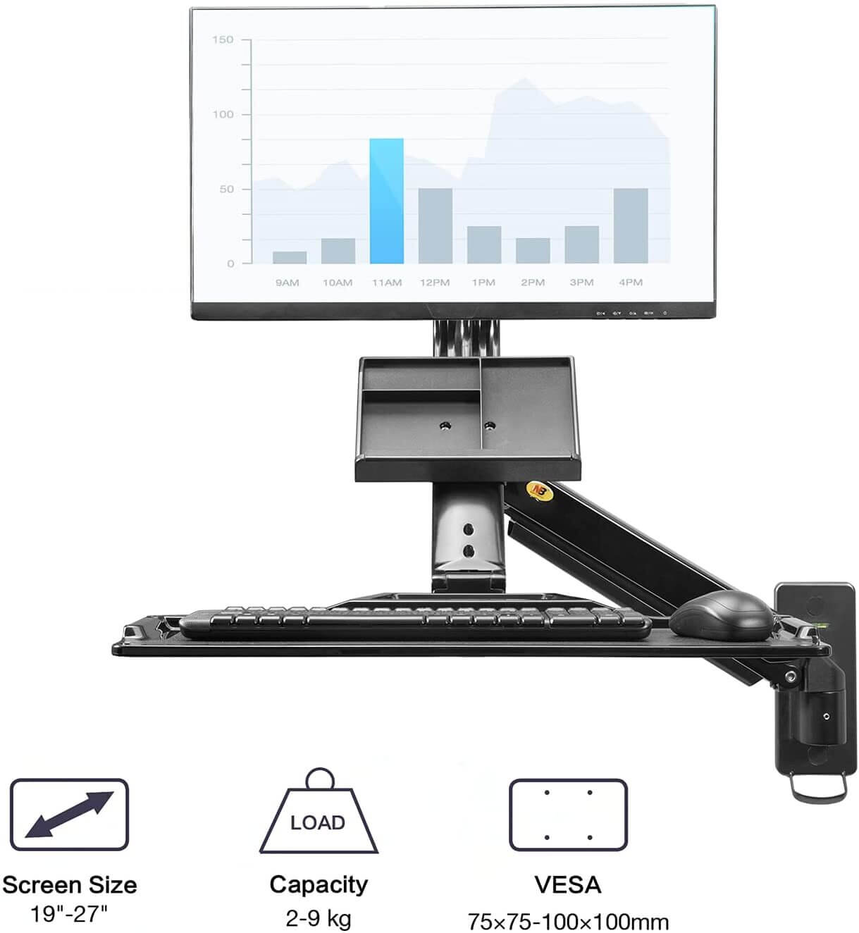 NB Sit Stand Desk Monitor Keyboard Gas Spring Wall Mount MB32