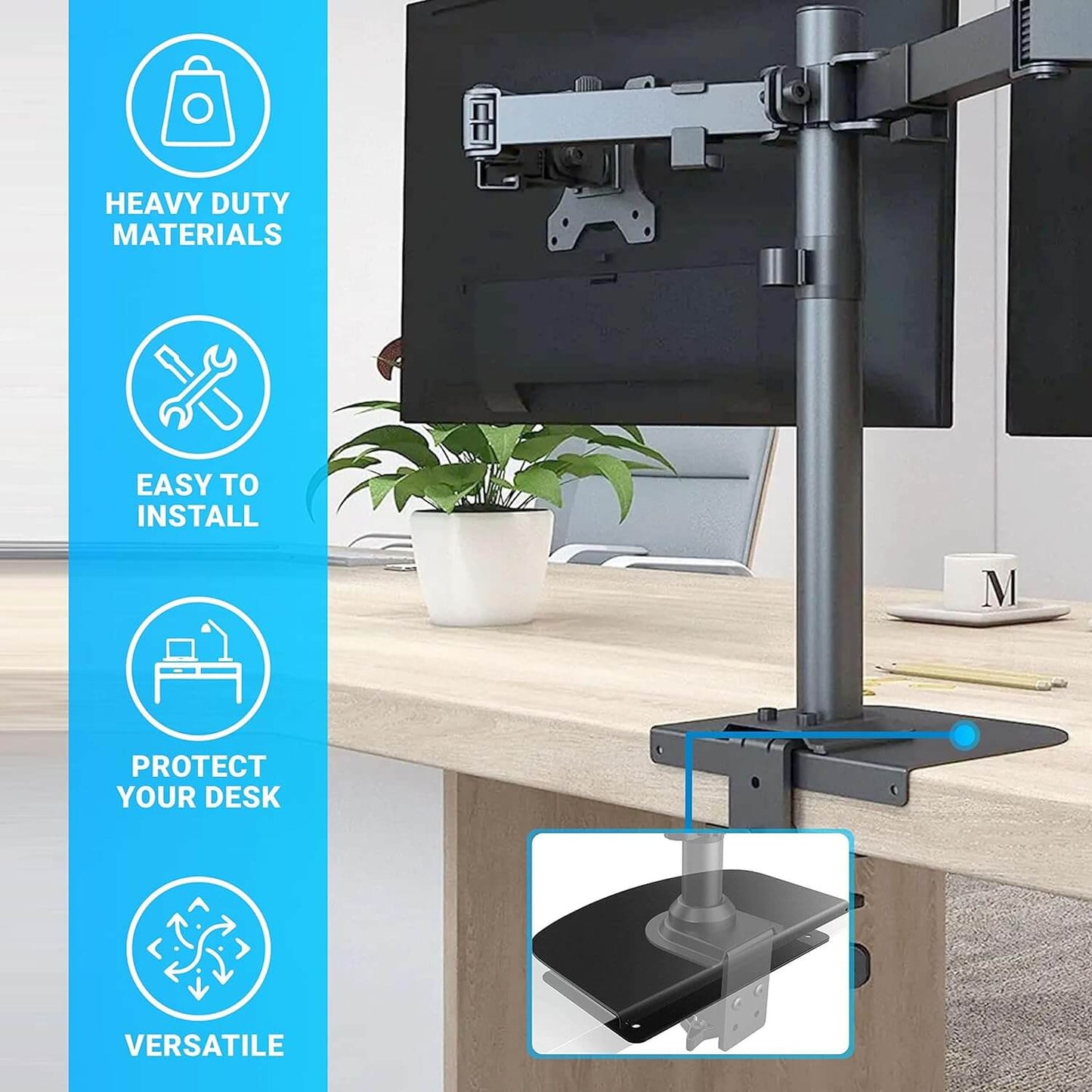 Protective Plate for Metal Monitor Mount Reinforcement Plate for Thin Glass Fragile Tabletop