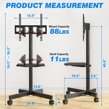 Universal Mobile TV Stand with Wheels for 23–55 Inch TVs|Height Adjustable|VESA 100x100 to 400x400|Up to 40 kg|Black, free shipping
