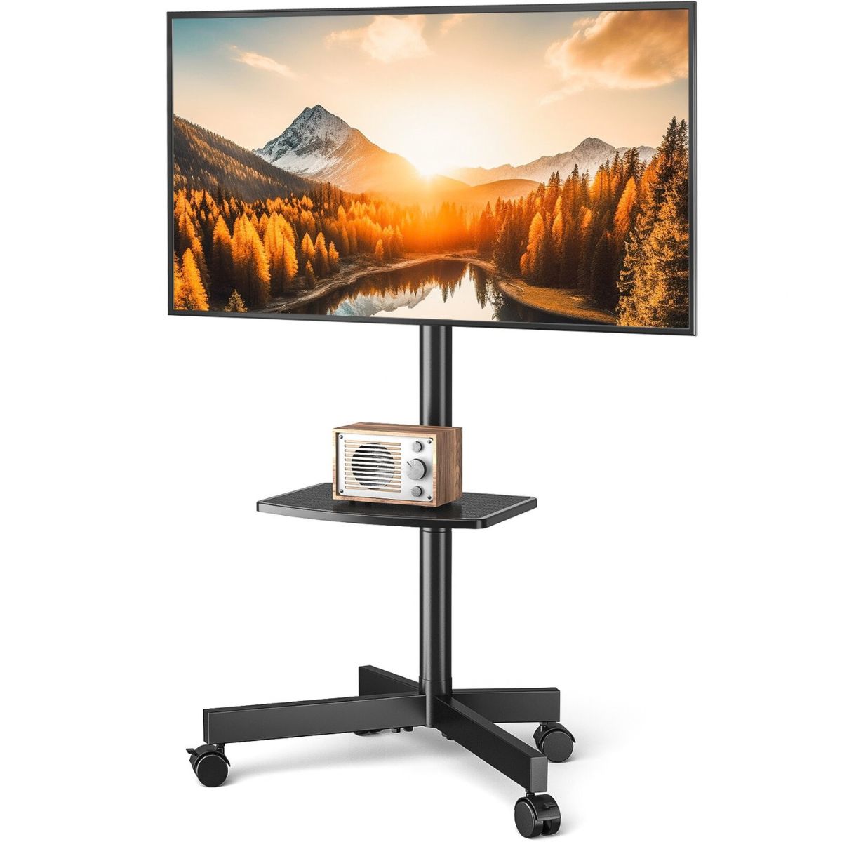 Universal Mobile TV Stand with Wheels for 23–55 Inch TVs|Height Adjustable|VESA 100x100 to 400x400|Up to 40 kg|Black, free shipping