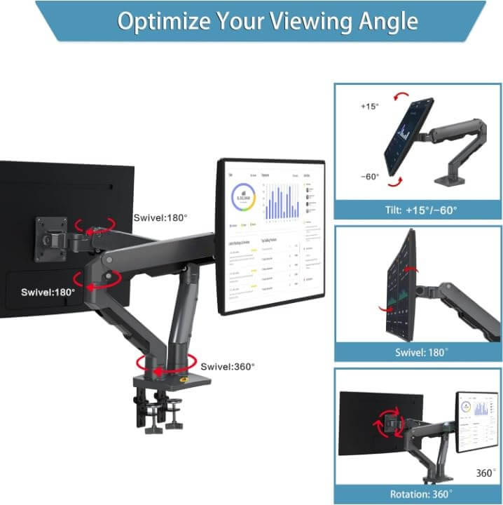 NB 27-34" Gas Spring Dual Monitor Arm w/ 360° Swivel & Tilt G65 Free Shipping