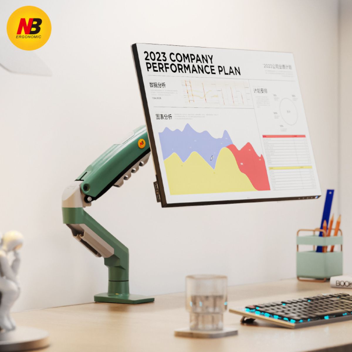 North Bayou 17-30" Gas Strut Monitor Arm Desk Mount F80 Green free shipping