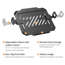 Laptop stand with features highlighted 