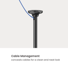 Cable management system concealing a blue cable 