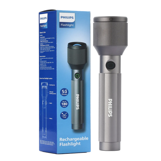 Philips Aircraft Aluminium Alloy 25cms Zoom LED Rechargeable Flashlight / Torch – 1100Lumens, 950m Range, 3000mAh SFL2143/56 free shipping