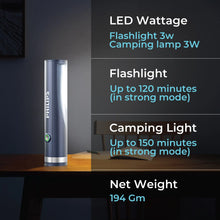 Philips ABS 21cms Multi-Functional Rechargeable Flashlight & Portable Torch Light – 400/350Lumens, 150m Range, 2000mAh SFL1188/56 free shipping