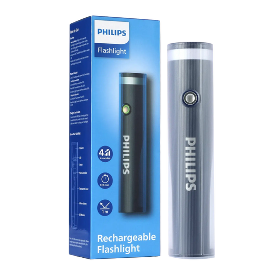 Philips ABS 21cms Multi-Functional Rechargeable Flashlight &amp; Portable Torch Light – 400/350Lumens, 150m Range, 2000mAh SFL1188/56 free shipping