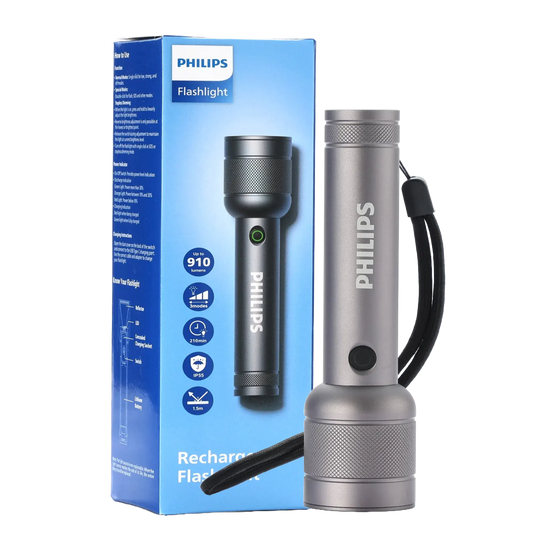 Philips Aircraft Aluminium Alloy 15cms LED Rechargeable Flashlight / Torch – 910Lumens, 300m Range, 2200mAh SFL2186R free shipping