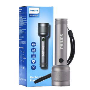 Philips Aircraft Aluminium Alloy 15cms LED Rechargeable Flashlight / Torch – 910Lumens, 300m Range, 2200mAh SFL2186R free shipping