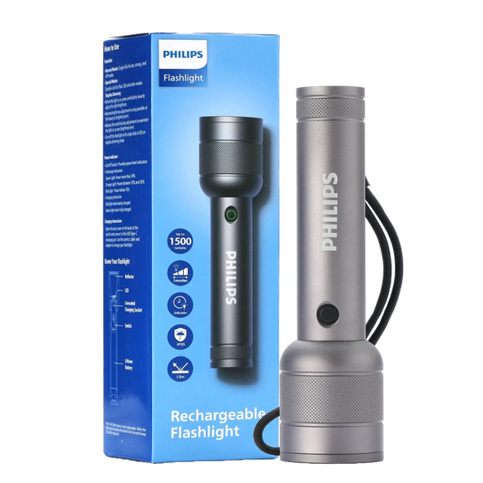 Philips Aircraft Aluminium Alloy 16.5cm LED Rechargeable Flashlight / Torch – 1500Lumens, 368m Range, 3500mAh – SFL6166R/56 free shipping