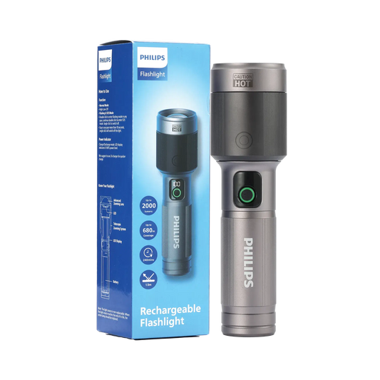 Philips Aircraft Aluminium Alloy 24.5cms Zoom LED Rechargeable Flashlight / Torch – 2000Lumens, 680m Range, 4500mAh SFL5101/56 free shipping