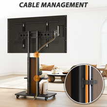 Luxury Floor TV Stand with Mount for 55–86 Inch TVs, Solid Wood Grille & Aluminum Frame, Adjustable Height Rolling Stand with VESA 100×100–800×600, free shipping