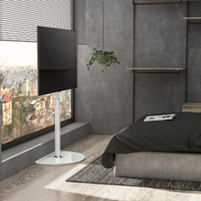 Gadget Wagon White TV Stand Mount 32 to 65 Inch TVs, 50° Swivel, Height Adjustable Space Saving Glass Base free shipping