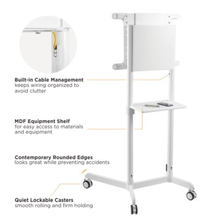 White rolling cart with features highlighted 