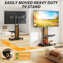 Luxury Floor TV Stand with Mount for 55–86 Inch TVs, Solid Wood Grille & Aluminum Frame, Adjustable Height Rolling Stand with VESA 100×100–800×600, free shipping