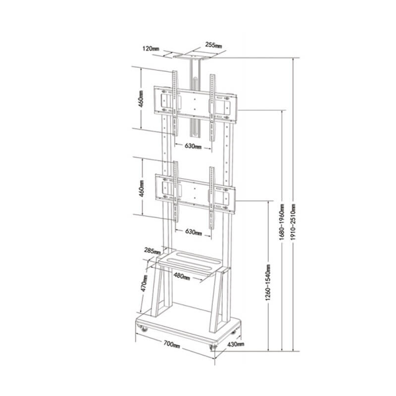 Dual Screen TV Trolley| Mobile Cart for 40"-75" Screens, 150kg Capacity, free shipping