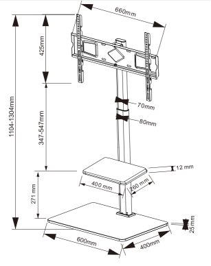 32"-75" TV Trolley Cart | Wooden Shelves | 45 kgs Load Capacity