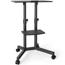 Laptop Table with Wheels & Tilt | Sit Stand Workstation Dual Shelf Mobile Podium Desk