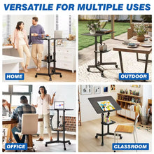 Laptop Table with Wheels & Tilt | Sit Stand Workstation Dual Shelf Mobile Podium Desk
