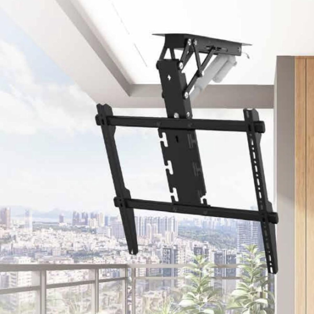 Gadget Wagon 50–75 Inch TV Motorized Drop Down Flip Ceiling Mount for  | 40 Kg Capacity | Motorised 0°–85° Tilt | VESA up to 600×600 mm | Remote + Tuya/Smart Life App Control | Black, free shipping