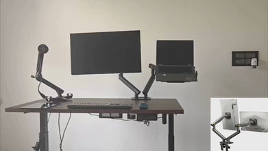 Gadget Wagon Spring Monitor Arm with Laptop Tray | Adjustable Desk Mount for 17-32” Monitors & Up to 16” Laptops | Dual Screen Ergonomic Setup