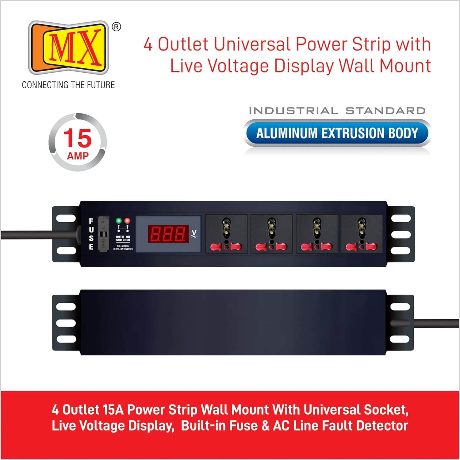 MX Extension Board 4 Outlet 1500W 6/16 AMP Digital Display 4126