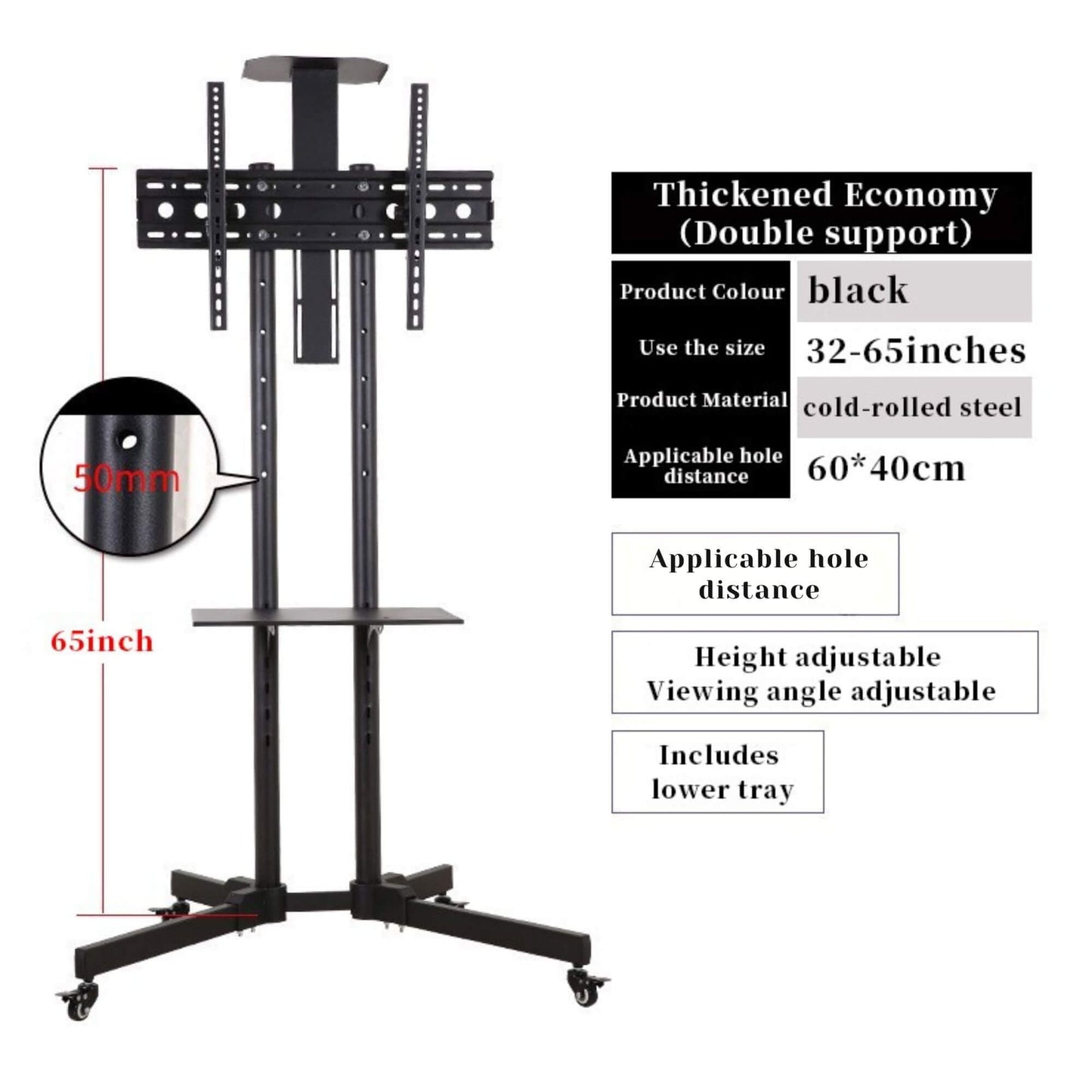 32 - 55" LED TV Cart trolley Stand Tempered Glass Base Portable with wheels