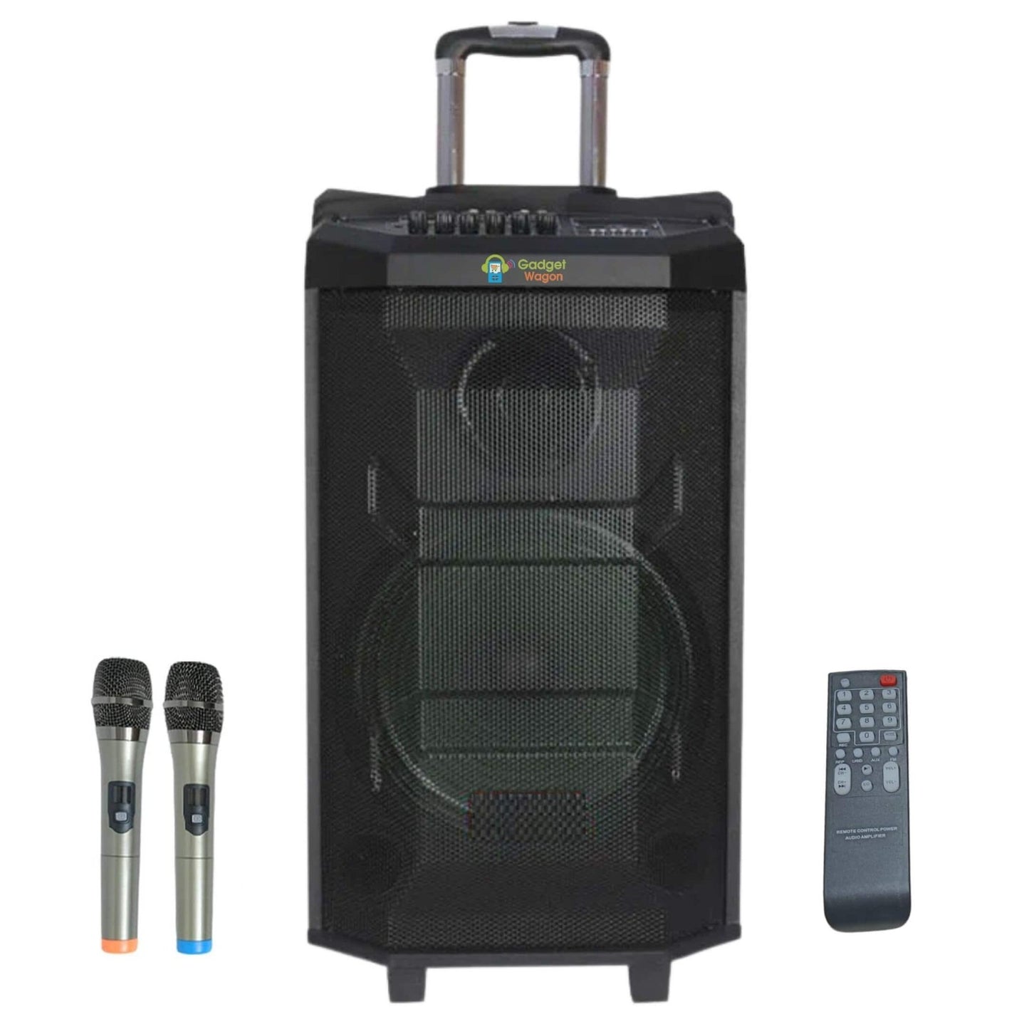 12 inch Trolley Bluetooth Speaker with 2 wireless Mics 120 W , AC / DC Rechargeable - GADGET WAGON Trolley Speakers