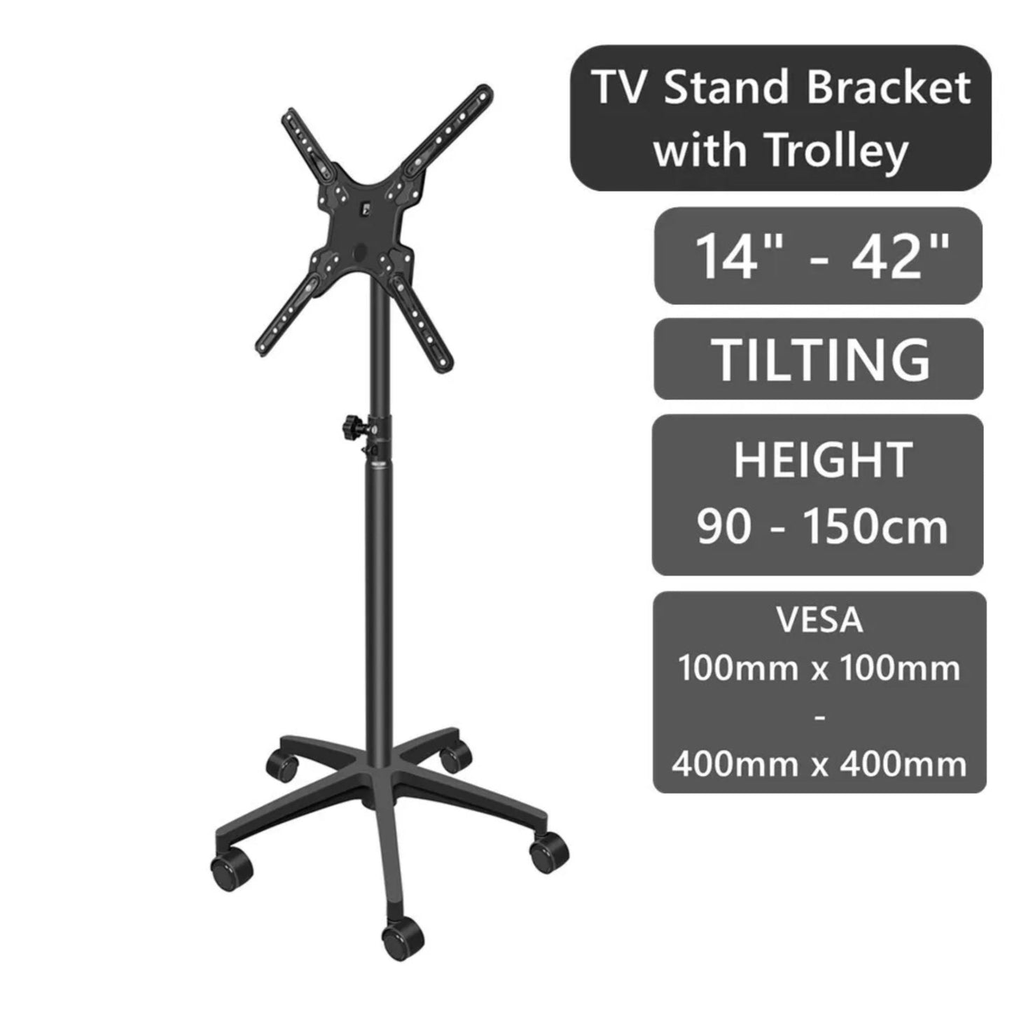 14 to 55 inch LED TV Cart Portable Stand with Wheels, Swivel & Tilt Function| 30 kgs Load Capacity - GADGET WAGON TV Wall & Ceiling Mounts