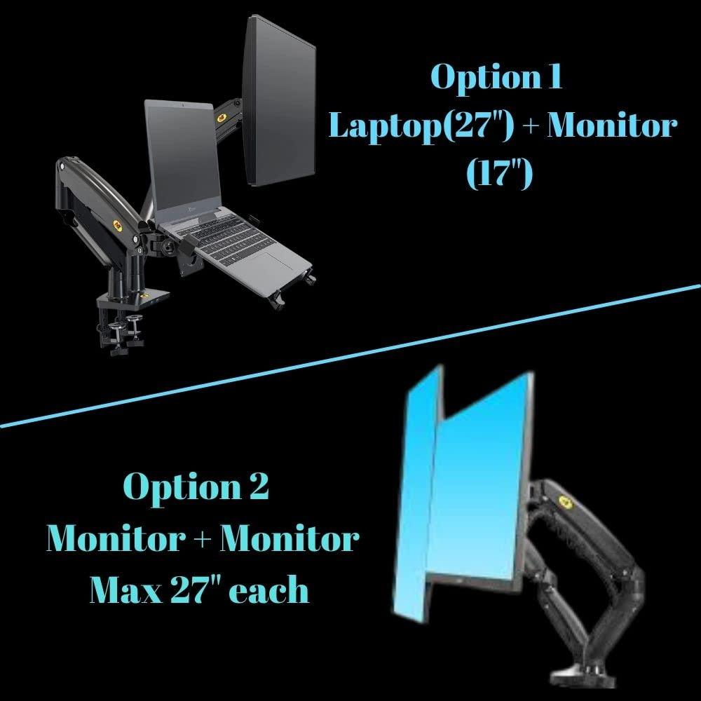 17 to 27 inch Gas Strut LED Monitor Desk Arm with Laptop Tray 360 Degree Swivel tilt F160 Fp2 - GADGET WAGON Gas Spring Arm
