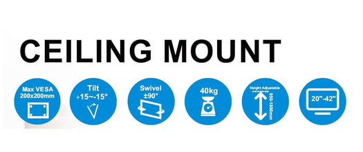 20 to 42 Inches 3 to 6 Feet LED TV Ceiling Wall Mount Tilt VESA 200x200 mm Max - GADGET WAGON TV Wall & Ceiling Mounts FREE SHIPPING