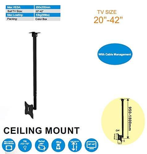 20 to 42 Inches 3 to 6 Feet LED TV Ceiling Wall Mount Tilt VESA 200x200 mm Max - GADGET WAGON TV Wall & Ceiling Mounts