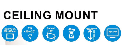23 to 70 Inches 3 to 6 Feet LED TV Ceiling Wall Mount Tilt VESA 600x400 mm Max - GADGET WAGON TV Wall & Ceiling Mounts