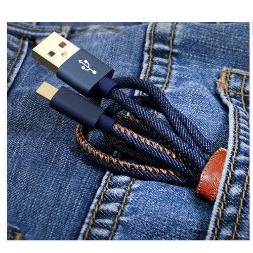 2.4A Micro USB Fast Charge and sync Data Transfer Cable 1 Meter Denim Coating Material - GADGET WAGON ELECTRONIC_CABLE